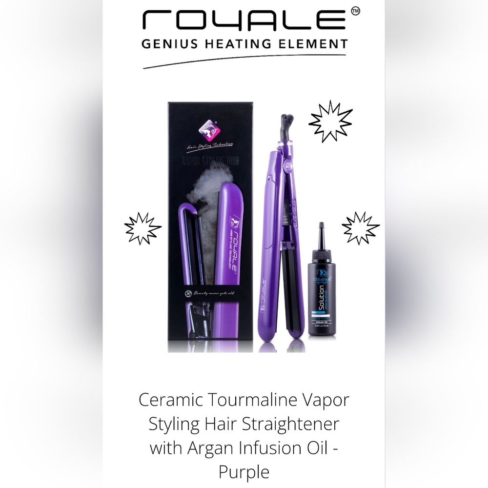 NIB- Royale Pro Vapor Ceramic Tourmaline Hair Straightener + Argan Oil – Purple